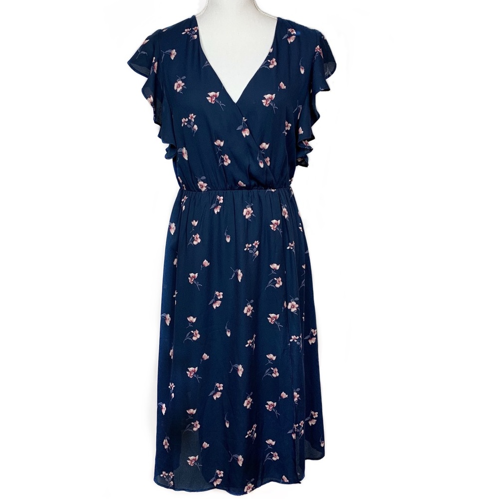 Socialite blue floral flare dress, size M